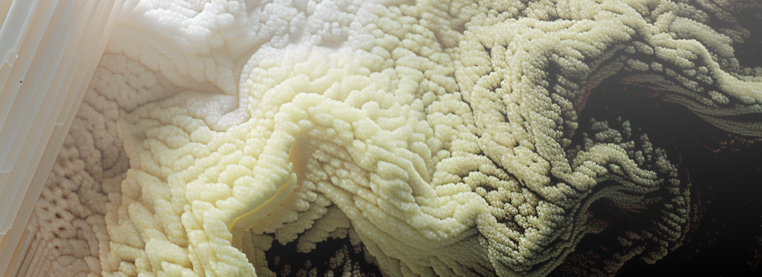 3D rendering of a mountainous otherworldly materials in a topographical arrangement